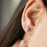 14k Floral Design Baguette Diamond Stud Earrings  Ferkos Fine Jewelry