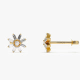14k Floral Design Baguette Diamond Stud Earrings  Ferkos Fine Jewelry
