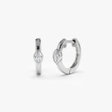 14K Bezel Setting Marquise Diamond Mini Hoops 14K White Gold Ferkos Fine Jewelry