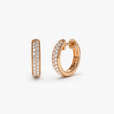 14k Double Row Micro Pave Petite Diamond Hoops 14K Rose Gold Ferkos Fine Jewelry