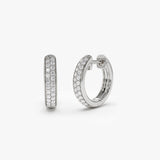 14k Double Row Micro Pave Petite Diamond Hoops 14K White Gold Ferkos Fine Jewelry