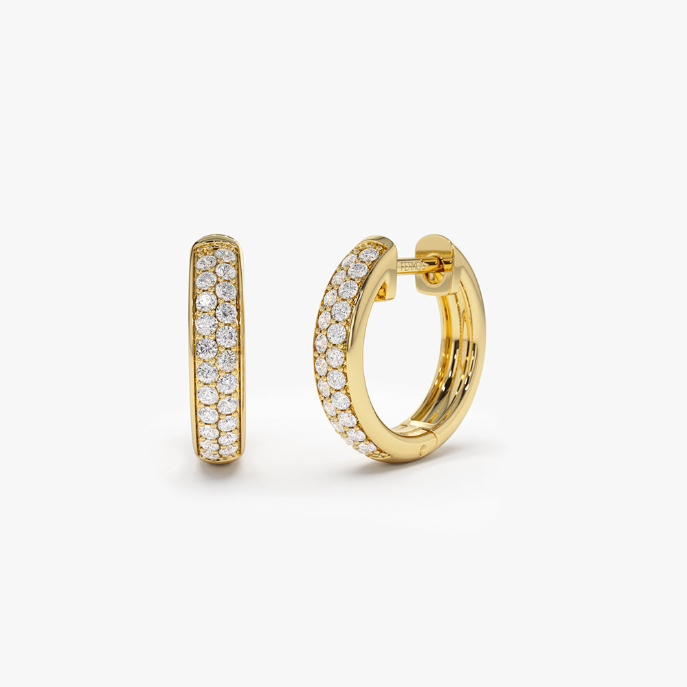 14k Double Row Micro Pave Petite Diamond Hoops 14K Gold Ferkos Fine Jewelry