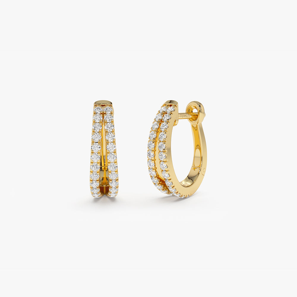 14k Double Hoop Diamond Earrings 14K Gold Ferkos Fine Jewelry