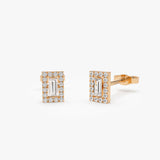 14k Baguette Diamond Halo Setting Diamond Studs 14K Rose Gold Ferkos Fine Jewelry