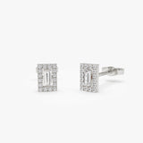 14k Baguette Diamond Halo Setting Diamond Studs 14K White Gold Ferkos Fine Jewelry
