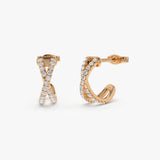 14k Solid Gold Criss Cross Pave Diamond Earrings 14K Rose Gold Ferkos Fine Jewelry