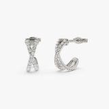 14k Solid Gold Criss Cross Pave Diamond Earrings 14K White Gold Ferkos Fine Jewelry