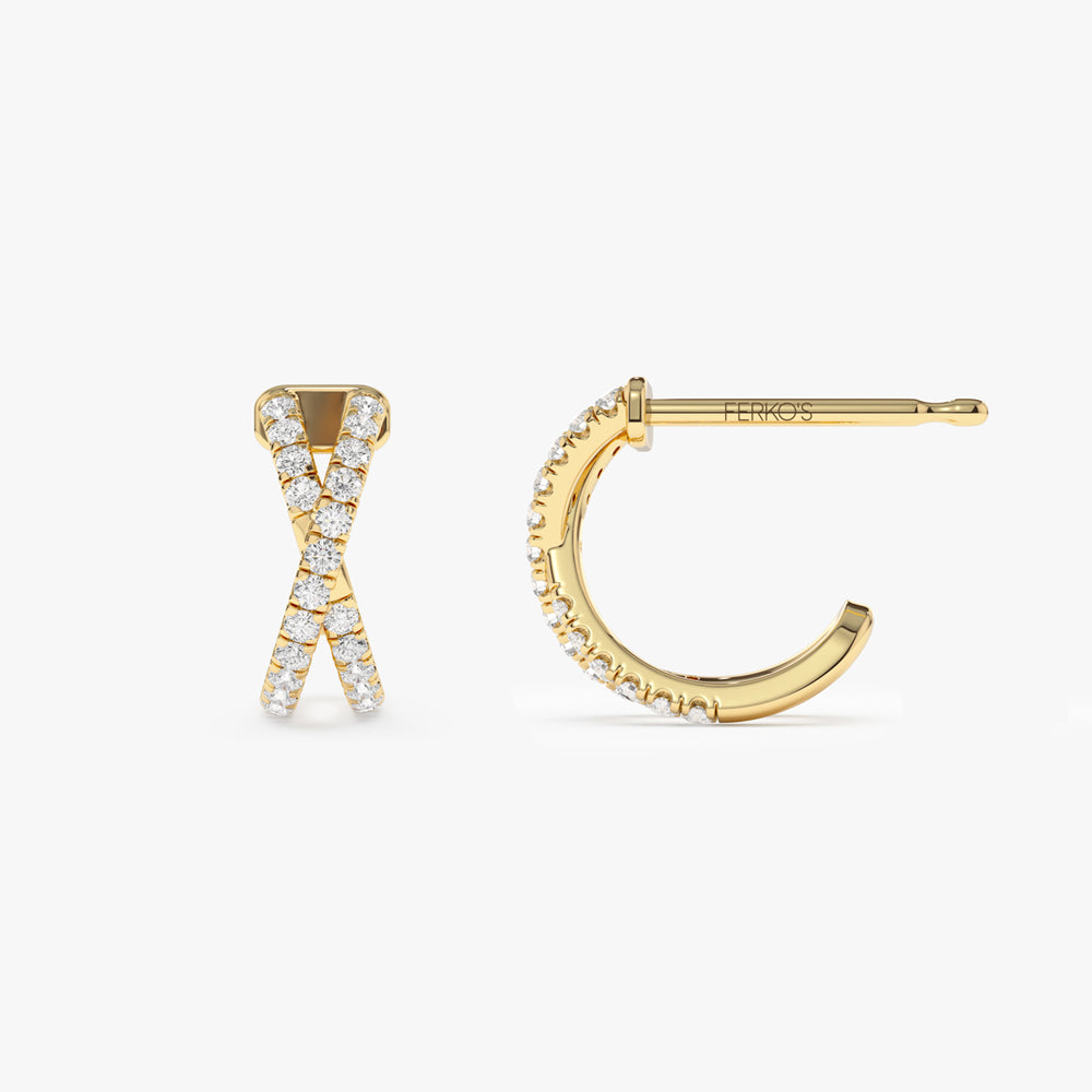 14k Solid Gold Criss Cross Pave Diamond Earrings – FERKOS FJ