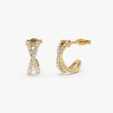 14k Solid Gold Criss Cross Pave Diamond Earrings 14K Gold Ferkos Fine Jewelry