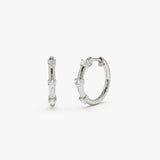 14k Prong Setting Diamond Hoop Earrings 14K White Gold Ferkos Fine Jewelry