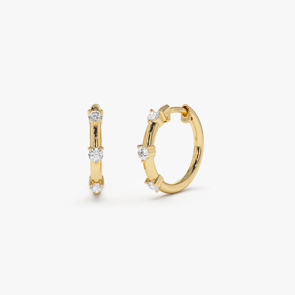 14k Prong Setting Diamond Hoop Earrings 14K Gold Ferkos Fine Jewelry