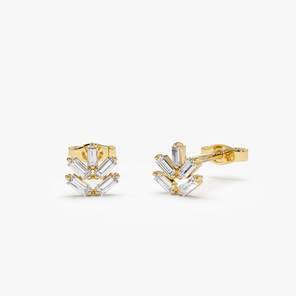 14k  Dainty Minimal Baguette Diamond Studs 14K Gold Ferkos Fine Jewelry