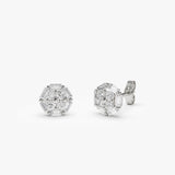 14k Gold Baguette and Round Diamond Cluster Studs 14K White Gold Ferkos Fine Jewelry
