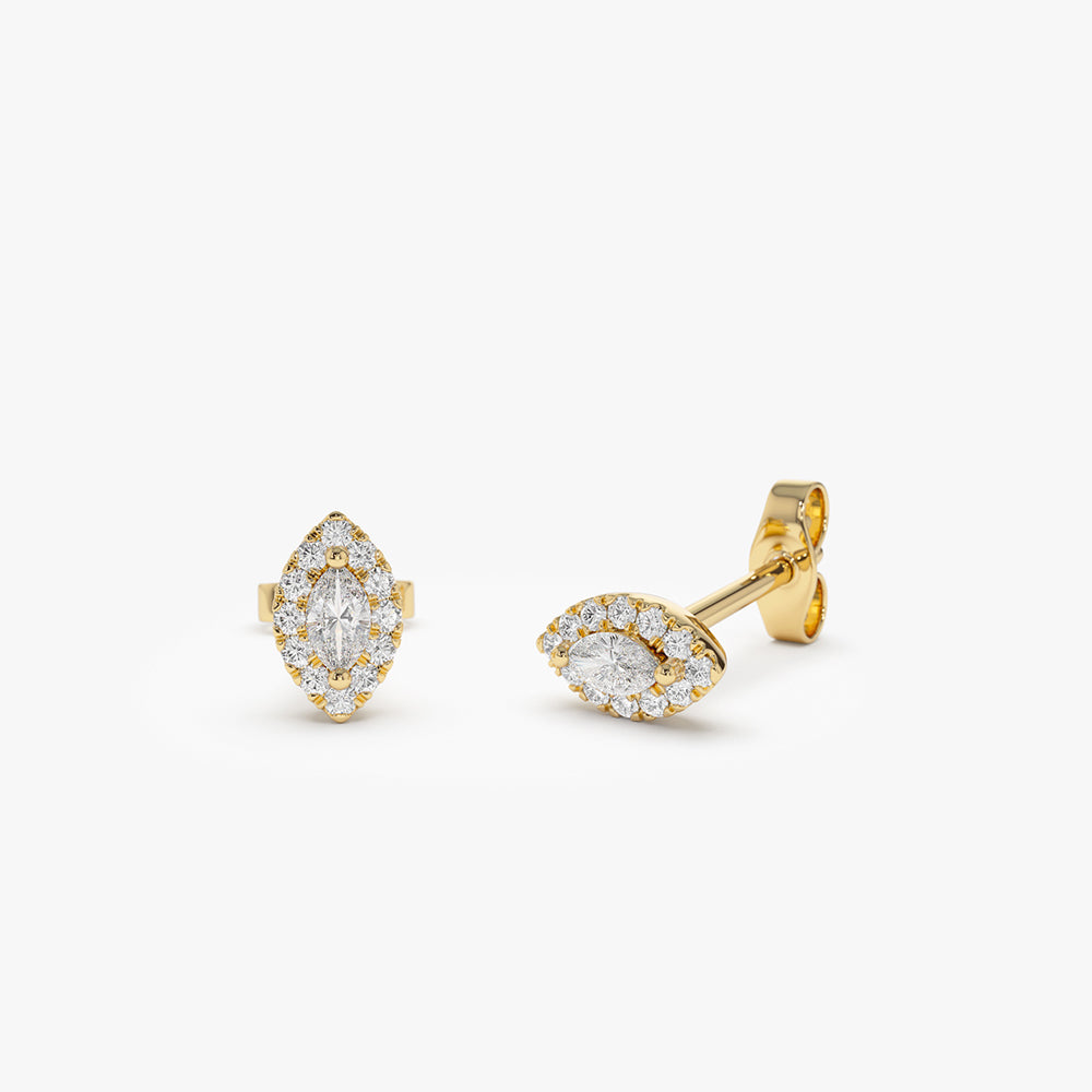 14k Marquise Diamond in Halo Setting Diamond Studs 14K Gold Ferkos Fine Jewelry