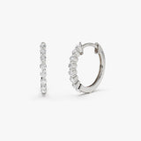 14k Solid Gold Shared Prong Diamond Hoop Earrings 14K White Gold Ferkos Fine Jewelry
