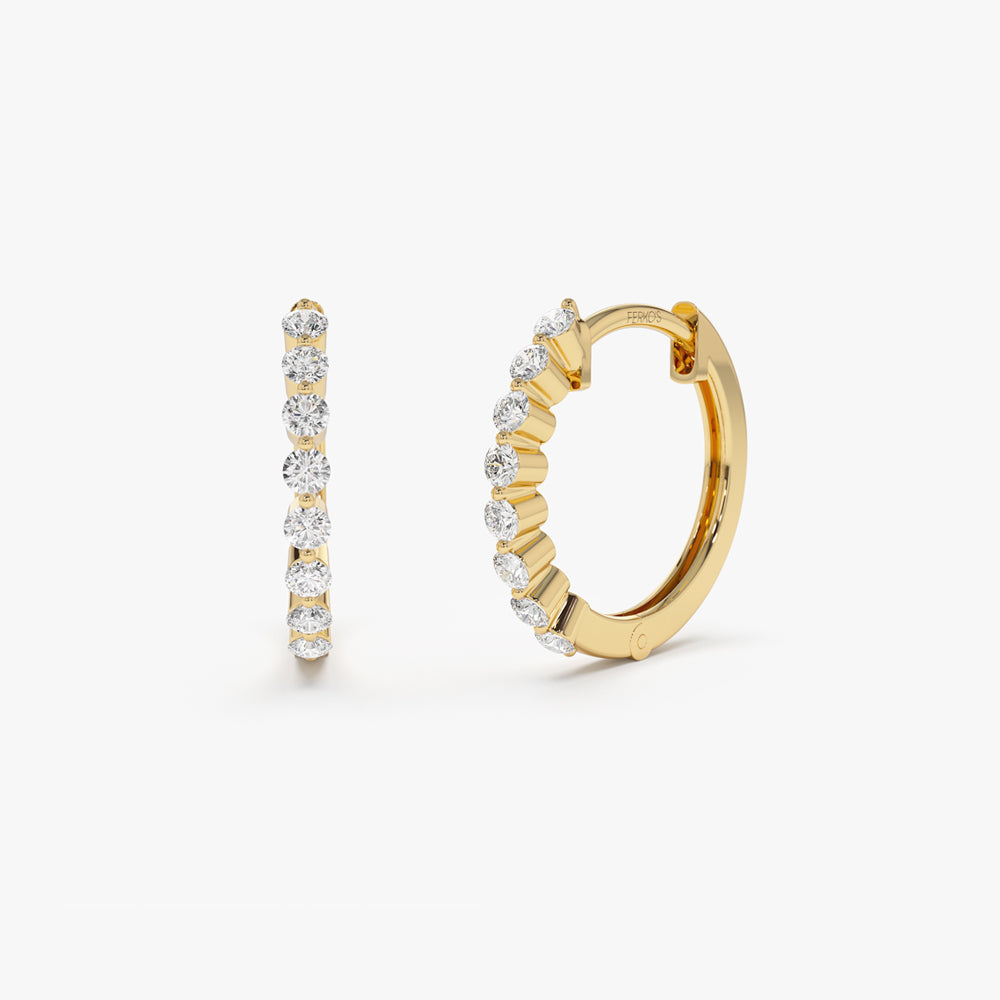 14k Solid Gold Shared Prong Diamond Hoop Earrings 14K Gold Ferkos Fine Jewelry