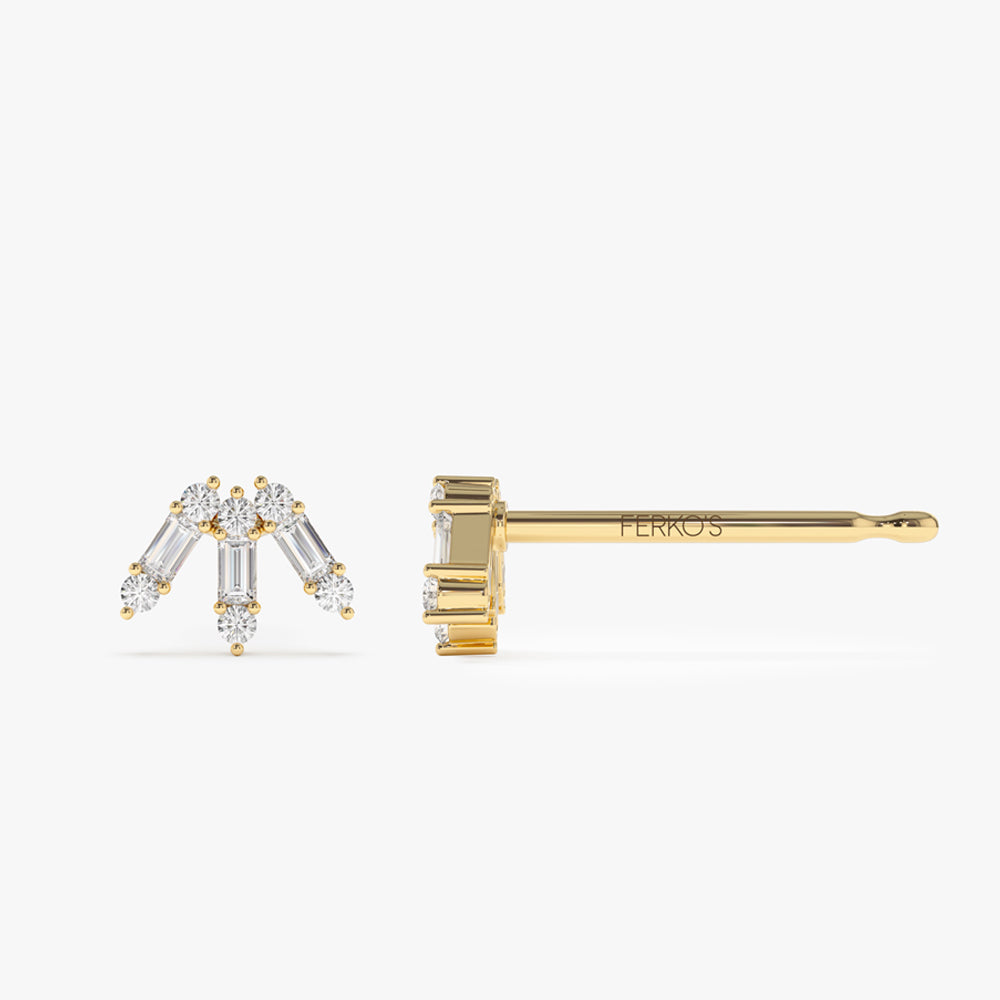 14K Baguette and Round Diamond Spike Studs 14K Rose Gold