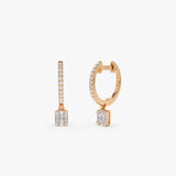 14k Diamond Huggie Earrings with Dangling Illusion Set Baguette Diamonds 14K Rose Gold Ferkos Fine Jewelry