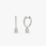 14k Diamond Huggie Earrings with Dangling Illusion Set Baguette Diamonds 14K White Gold Ferkos Fine Jewelry