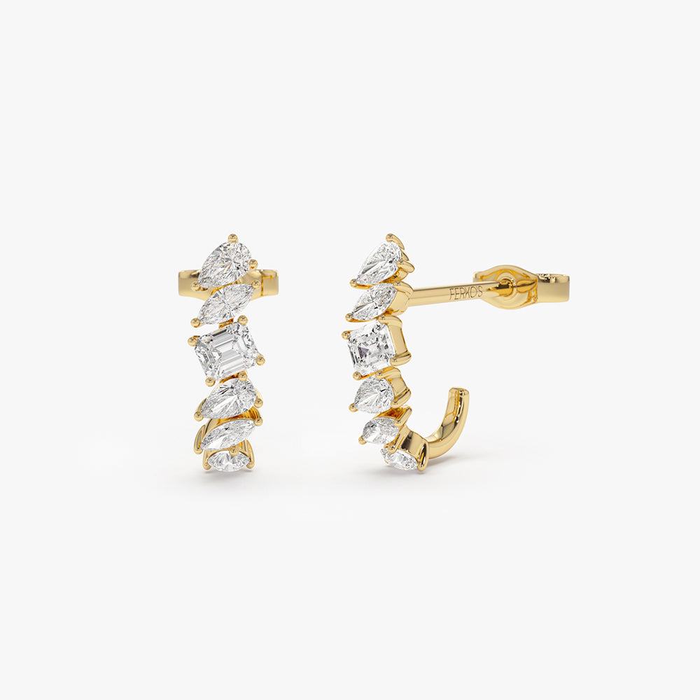 14k Gold Mixed Diamond Shapes Statement Stud Earrings 14K Gold Ferkos Fine Jewelry
