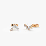14k Minimal Baguette and Round Diamond Earrings 14K Rose Gold Ferkos Fine Jewelry