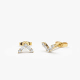 14k Minimal Baguette and Round Diamond Earrings 14K Gold Ferkos Fine Jewelry