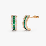 14k Emerald and Round Diamond Hoop Earrings 14K Rose Gold Ferkos Fine Jewelry