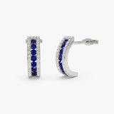 14k Sapphire and Round Diamond Hoop Earrings 14K White Gold Ferkos Fine Jewelry