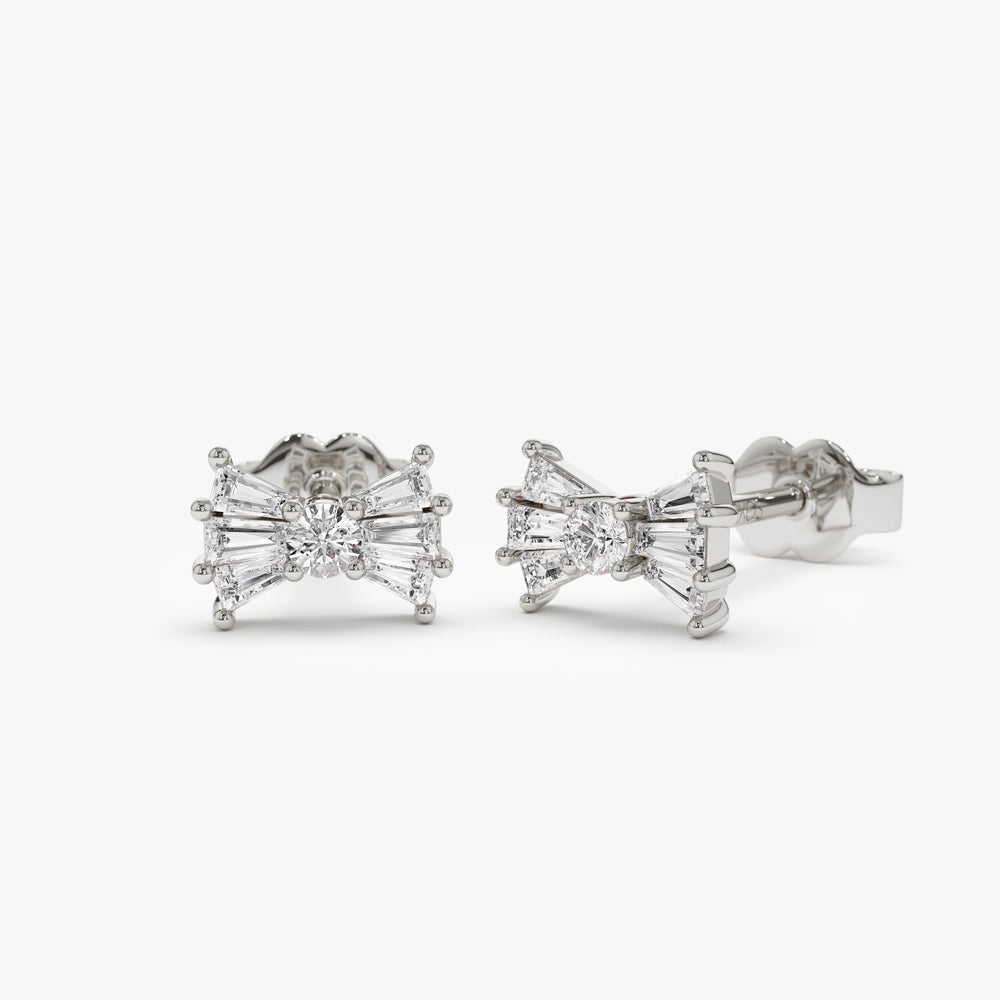 14k Baguette and Round Diamond Bow Stud Earrings – FERKOS FJ