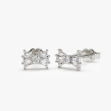 14k Baguette and Round Diamond Bow Stud Earrings 14K White Gold Ferkos Fine Jewelry