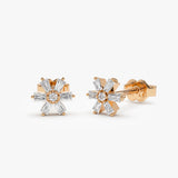 14k Mini Flower Baguette Diamond Earrings 14K Rose Gold Ferkos Fine Jewelry