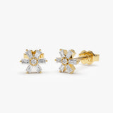 14k Mini Flower Baguette Diamond Earrings 14K Gold Ferkos Fine Jewelry