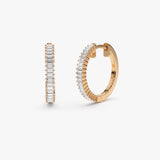 14k Baguette Diamond Hoop Earrings 14K Rose Gold Ferkos Fine Jewelry