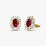 14k Ruby and Baguette Diamond Ballerina Stud Earrings 14K Gold Ferkos Fine Jewelry