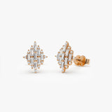 14k Trendy Baguette Diamond Cluster Studs 14K Rose Gold Ferkos Fine Jewelry
