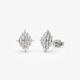 14k Trendy Baguette Diamond Cluster Studs 14K White Gold Ferkos Fine Jewelry