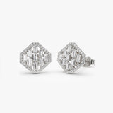 14k Baguette Diamond Earrings in Halo Setting 14K White Gold Ferkos Fine Jewelry