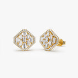 14k Baguette Diamond Earrings in Halo Setting 14K Gold Ferkos Fine Jewelry
