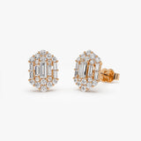 14k Baguette & Round Diamond Hexagon Studs 14K Rose Gold Ferkos Fine Jewelry