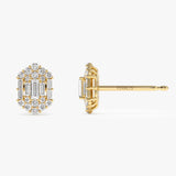 14k Baguette & Round Diamond Hexagon Studs  Ferkos Fine Jewelry