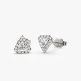 14k Petite Trillion Diamond Studs with Halo Setting 14K White Gold Ferkos Fine Jewelry