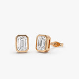 1.00 ctw 14k Bezel Setting Emerald Cut Lab Grown Diamond Studs - Eliana 14K Rose Gold Ferkos Fine Jewelry