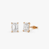 1.00 ctw 14k Prong Setting Emerald Cut Lab Grown Diamond Studs - Claire 14K Rose Gold Ferkos Fine Jewelry