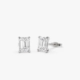 1.00 ctw 14k Prong Setting Emerald Cut Lab Grown Diamond Studs - Claire 14K White Gold Ferkos Fine Jewelry