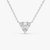 14k Triangle Shaped Round and Baguette Diamond Necklace 14K White Gold Ferkos Fine Jewelry