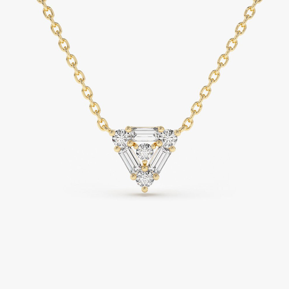 14k Triangle Shaped Round and Baguette Diamond Necklace – Ferkos