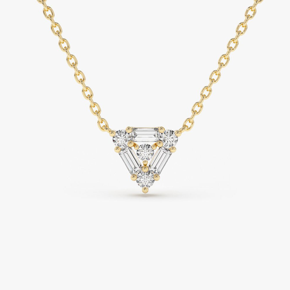 14k Triangle Shaped Round and Baguette Diamond Necklace 14K Gold Ferkos Fine Jewelry