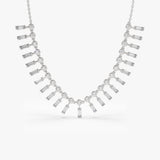 14k Baguette and Round Diamonds Statement Piece Necklace 14K White Gold Ferkos Fine Jewelry