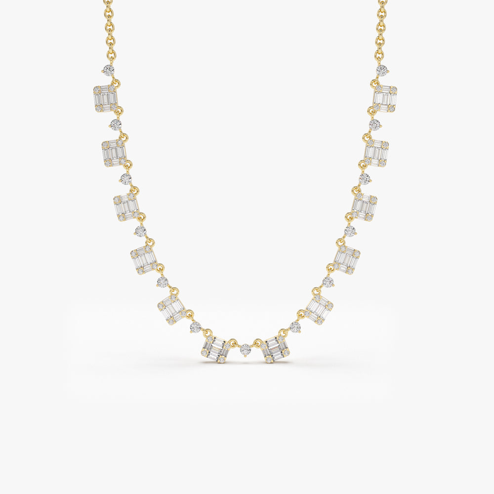 14k Solid Gold Illusion Setting Baguette Diamond Statement Necklace 14K Gold Ferkos Fine Jewelry