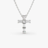 14K Gold Baguette Diamond Tiny Cross Necklace 14K White Gold Ferkos Fine Jewelry